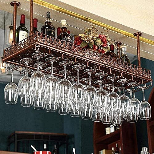 SUCHETA Hanging Wine Rack with Glass Holder and Shelf, Wine Glass Rack Hanging Steamware Rack Champagne Glass Rack Holder Vintage Style Bar Wall