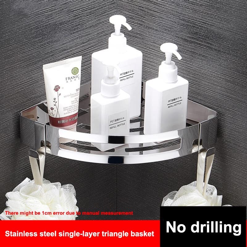 EYHLKM Layers Corner Shower Shelf Bathroom Shampoo Shower Shelf Holder Stainless Steel Punch Free Kitchen Tripod Corner Stand (Color : Argento)