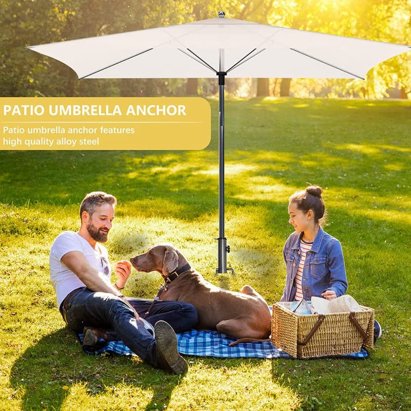 MEETOZ Heavy Duty Patio Umbrella Steel Anchor Beach Umbrella Metal Holder Stands, Stand-Sand Grass Auger with Two Forks Ideal for Use in Soil Bla