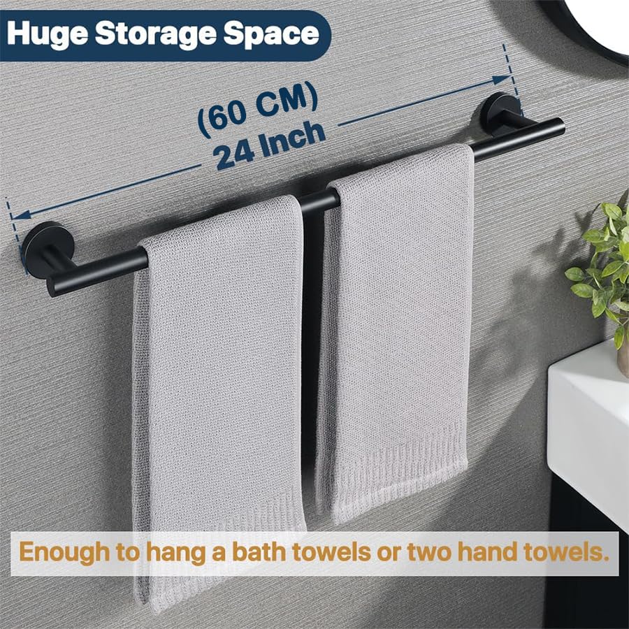 SAYAYO Towel Rail Wall Mounted Black Towel Holder Bathroom Towel Bar for Hand Towel SUS 304 Stainless Steel 24-Inch/600MM, EGKN2301FT-600-B