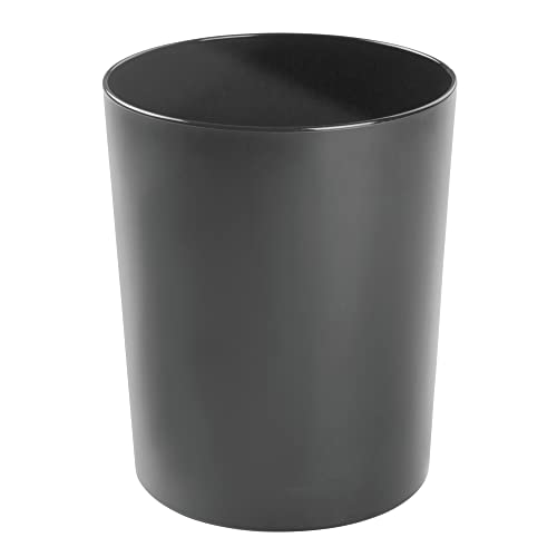 mDesign Metal Wastepaper Bin — Compact Metal Bathroom Bin — Round-Shaped Rubbish Basket for Home and Office — Dark Grey