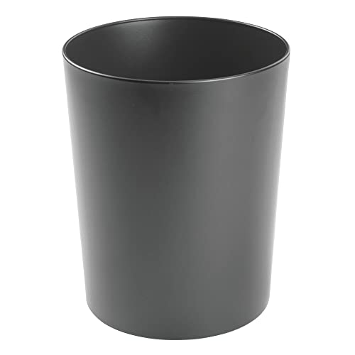 mDesign Metal Wastepaper Bin — Compact Metal Bathroom Bin — Round-Shaped Rubbish Basket for Home and Office — Dark Grey