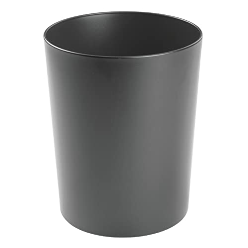 mDesign Metal Wastepaper Bin — Compact Metal Bathroom Bin — Round-Shaped Rubbish Basket for Home and Office — Dark Grey