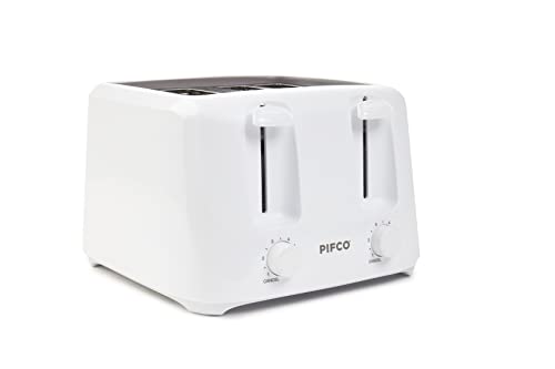 PIFCO® Essentials White Toaster 4 Slice - Dual Control with 6 browning Levels & Anti-Jam Function - Easy to Clean with Removable Crumbs Tray 1400