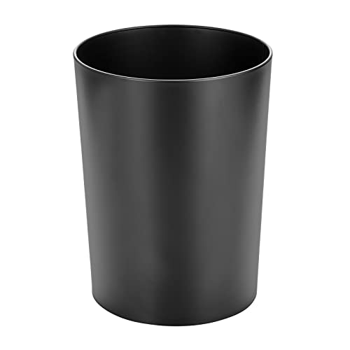 mDesign Metal Wastepaper Bin — Compact Metal Bathroom Bin — Round-Shaped Rubbish Basket for Home and Office — Dark Grey