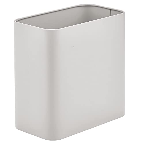 mDesign Metal Wastepaper Bin — Compact Rectangular Bathroom Bin — Rubbish Basket for Home and Office — Light Grey