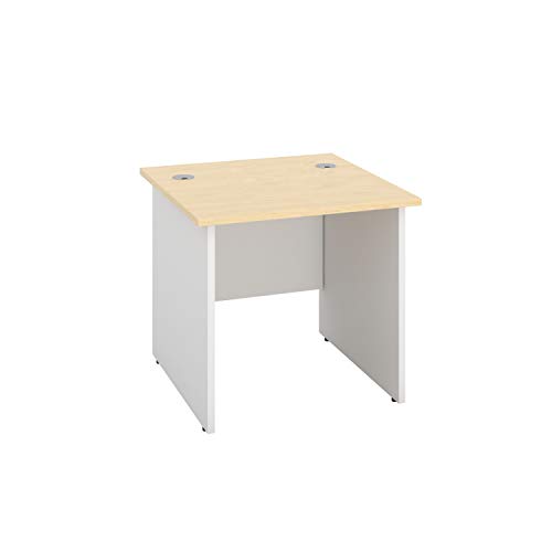 Office Hippo Heavy Duty Square Office Desk with Panel Ends, 80 x 80 x 73 cm, White Legs, Oak Top