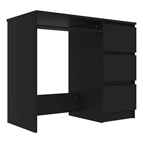 N/A Home Desk with Drawer Storage Rack High Gloss Black Study Writing Desk Workstation Long Particleboard (Color : A)