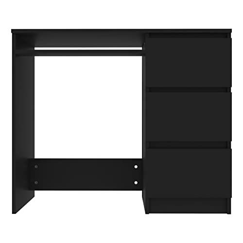 N/A Home Desk with Drawer Storage Rack High Gloss Black Study Writing Desk Workstation Long Particleboard (Color : A)