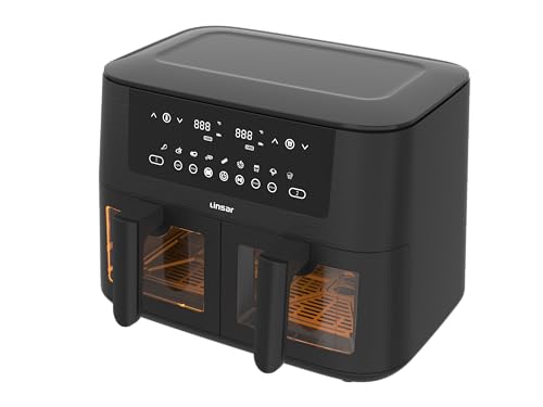 Linsar - Dual Zone Air Fryer - with Double Chamber - 8L Air Fryer 2 Baskets - with Viewing Window - Touch Screen - 9 Presets - Sync Ready Technol