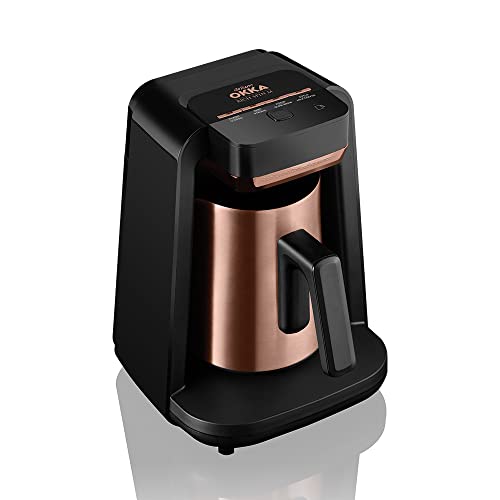 Arzum Okka Rich Automatic Turkish Coffee and Hot Beverage Maker, Velvetiser, 5 cups, Black/Copper