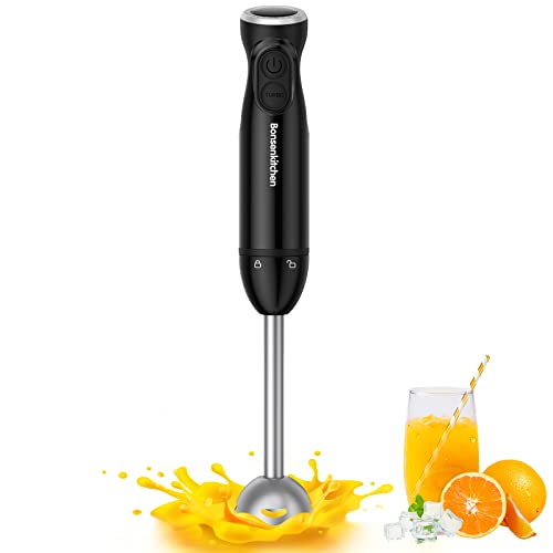 Bonsenkitchen Hand Blender, 300W Immersion Blender Handheld, Stick Blender Electric with Stainless Steel Blade for Making Baby Food, Soups, Sauce