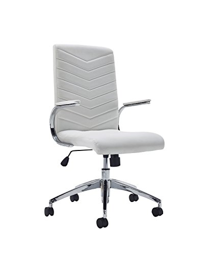 Office Hippo Executive Swivel Office Desk Chair with Fixed Padded Arms, Faux Leather, White