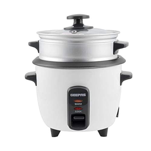 Geepas 350W Rice Cooker & Steamer with Keep Warm Function, 0.6L | Automatic Cooking, Non-Stick Inner Pot | Make Rice & Steam Healthy Vegetables |