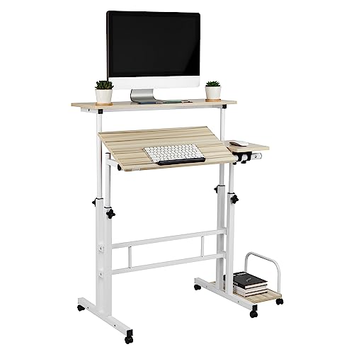 Mind Reader Rolling Reversible Home Office Laptop Workstation with Side Storage, Locking Wheels, Metal, X-Large, White, XL
