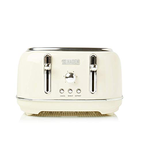 Haden Highclere Cream Toaster 4 Slice - Electric Stainless steel Toaster With Reheat And Defrost Functions - Easy To Clean - Removable Crumb Tray