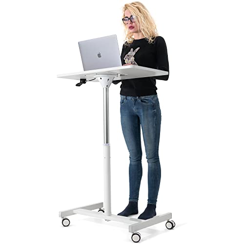 Tatkraft Focus Airlift Pneumatic Sit-Stand Laptop Desk with Wheels, Adjustable Height 29 – 45 inch Effortless Gas-Lift Regulation, Home Office Mo