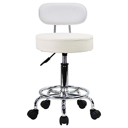 KKTONER PU Leather Rolling Stool Mid-Back with Footrest Height Adjustable Office Computer Home Drafting Swivel Task Chair with Wheels (Black)