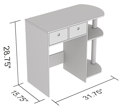 Safdie Small Computer Space-Saver Writing 2 Storage Drawers-Sturdy Study, Work Table-Compact Home, Living, Dorm Room,Bedroom, Office Modern Stude