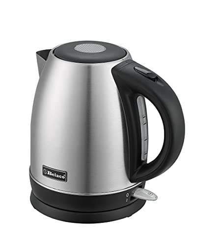 Belaco Electric Kettle Stainless Steel Housing 1.7L Fast Boil Cordless 360° Rotation Removable Water Filter 1800-2200W UK Plug Auto Shut-Off & Bo