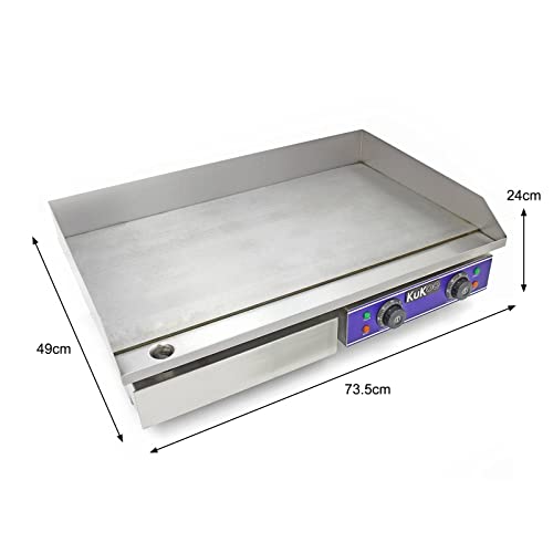 Commercial Griddle Plate 70cm Large 300ºC 4.2 kW Countertop Electric Hotplate Stainless Steel Bacon Fryer Steak Kitchen Business Catering Grill 4