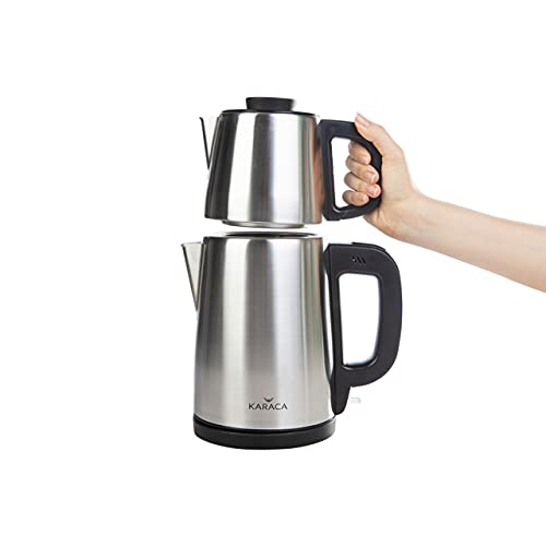 Karaca INOX Black 1650W Tea Maker, Tea Break Cay Makinesi, Turkish Tea Maker Machine, Stainless Steel, Automatic Electric Tea Maker Kettle, Hot T