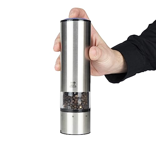 PEUGEOT - Elis Sense u'Select 20 cm Electric Salt And Pepper Mill Set + Pepper Vial & Rock Salt Included + Display Tray - 6 Predefined Grind Sett