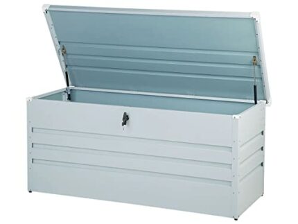Garden Storage Box Light Grey Steel Lockable Lid 400L Cebrosa
