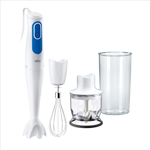 Braun MultiQuick 3 MQ3025 Hand Blender, Omelette Mixer, 2 Speeds, Splash Control, Dishwasher Safe parts, 350ml Chopper, Whisk and BPA-Free Plasti
