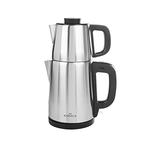 Karaca INOX Black 1650W Tea Maker, Tea Break Cay Makinesi, Turkish Tea Maker Machine, Stainless Steel, Automatic Electric Tea Maker Kettle, Hot T