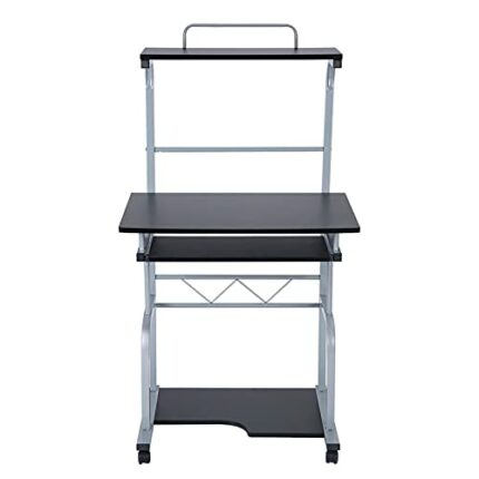 Computer Desk, Portable Wooden Computer Desk Rolling Mobile Stand Workstation Laptop Table for Home Office