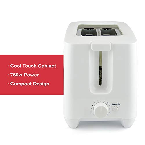 Kitchen Perfected® 2 Slice Extra Wide Slot Toaster - 750W - 7 Browning Levels - High Lift Eject Function - Removable Crumb Tray - E2020WH - White