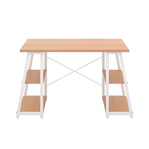 Office Hippo Oak Office Desk with Shelves, Home Office Desk with Storage, Small Desk for Home Office, Computer Desk, 130 x 60 x 77 cm