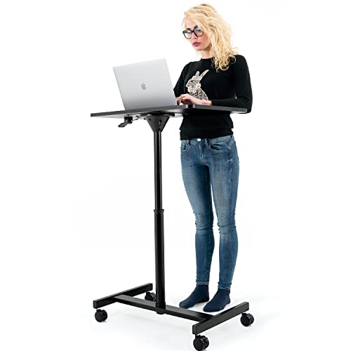 Tatkraft Focus Airlift Pneumatic Sit-Stand Laptop Desk with Wheels, Adjustable Height 29 – 45 inch Effortless Gas-Lift Regulation, Home Office Mo