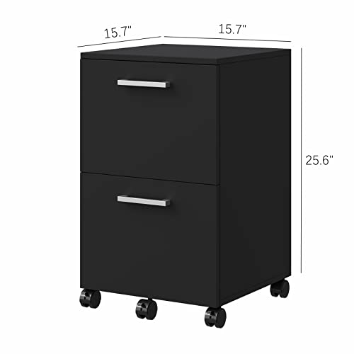 Rovaurx Office File Cabinet with 2 Drawers, Rolling Filing Cabinet, Mobile Cabinet, 5 Wheels, Suspended Folder, A4 and Letter Sized Documents, Bl