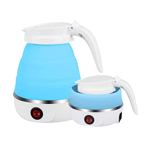 Foldable Electric Kettle, 600ml Portable Electric Food Grade Silicone Water Boiler Mini Electric Quick Boiling Kettle Ideal for Travel Hiking Cam