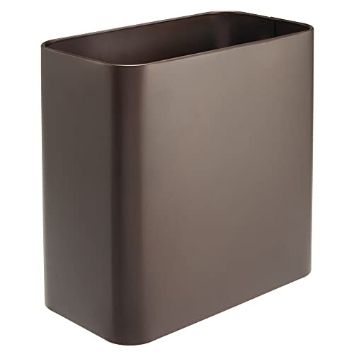 mDesign Metal Wastepaper Bin — Compact Rectangular Bathroom Bin — Rubbish Basket for Home and Office — Light Grey