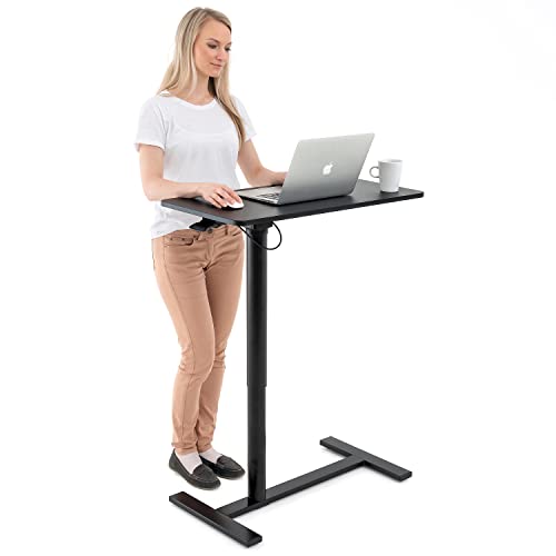 Tatkraft Focus Airlift Pneumatic Sit-Stand Laptop Desk with Wheels, Adjustable Height 29 – 45 inch Effortless Gas-Lift Regulation, Home Office Mo