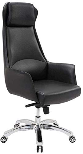 HJW Ergonomic Office Chair Leather Home Computer Chair Office Chair Modern Minimalist Lifting Rotation Armchair,Black,124X74X74Cm