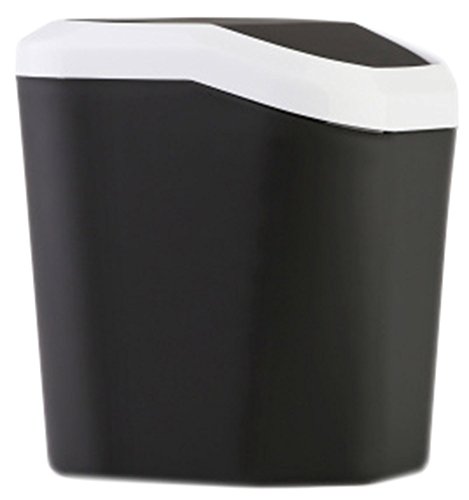 Plastic Desktop Trash Can Waste Can with Lid Car Garbage Can Office Waste Bin # 4, Black