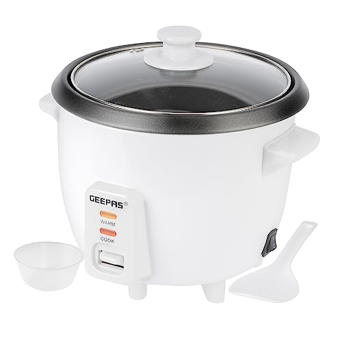Geepas Rice Cooker, 0.6L | Electric Rice Cooker with Keep Warm Function, Automatic Cooking, Non-Stick Inner Pot | Includes Measuring Cup, Spatula