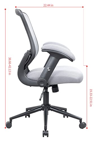 LONGBOSS Office Chair, Mid Back Home Office Computer Desk Chairs and Built-in Lumbar Support Flipped Arms Adjustable Height (Gray)