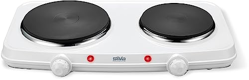 Silva Homeline Double Electric Hob/Cooking Plate DK 2018 - Twin Cast Iron Rings - 2250W – 18cm + 15cm Diameter - Portable Counter-top Design - Wh