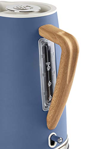 Swan Nordic 4 Slice Toaster, Blue, 1500W, Scandi Style, ST14620BLUN & Nordic Jug Kettle, 1.7 Litre, Blue, Rapid Boil, Wood Effect Handle, Soft To