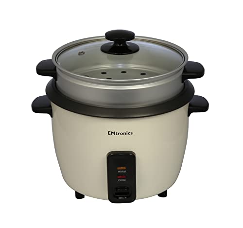 EMtronics EMRCDSTSG1-8 Rice Cooker 1.8 Litre with Automatic Cooking, Steamer Tray and Warmer Function with Removable Non-Stick Bowl, Measuring Cu