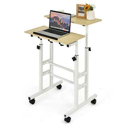 DINGZZ Mobile Standing Desk Rollable Adjustable Laptop Cart Home Office Computer Desk