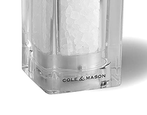 Cole & Mason H33502P Cube Clear Salt Mill, Precision+, Acrylic, 145 mm, Single, Includes 1 x Salt Grinder