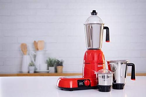 Geepas 750W 3-in-1 Mixer Grinder – Dry & Wet Indian Mixer Grinder Multifunctional Grinder with Stainless Steel Jars & Blades – 3 Speed, Perfect f