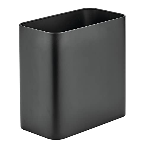 mDesign Metal Wastepaper Bin — Compact Rectangular Bathroom Bin — Rubbish Basket for Home and Office — Light Grey
