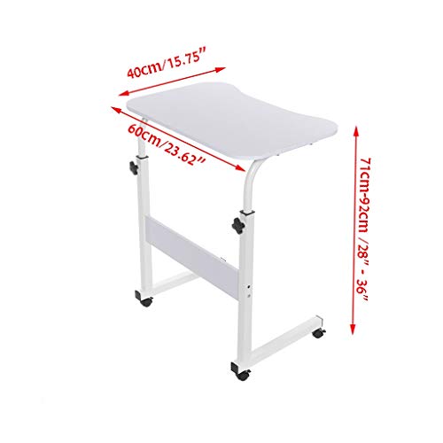 N/A Adjustable Height 4 Wheel Computer Desk Beside Laptop Desk Lapdesk Portable Study PC Writing Table Bedroom Living Office (Color : White)
